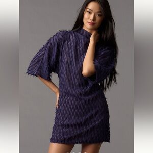 Anthropologie Short-Sleeve Fringe Mini Dress, L
